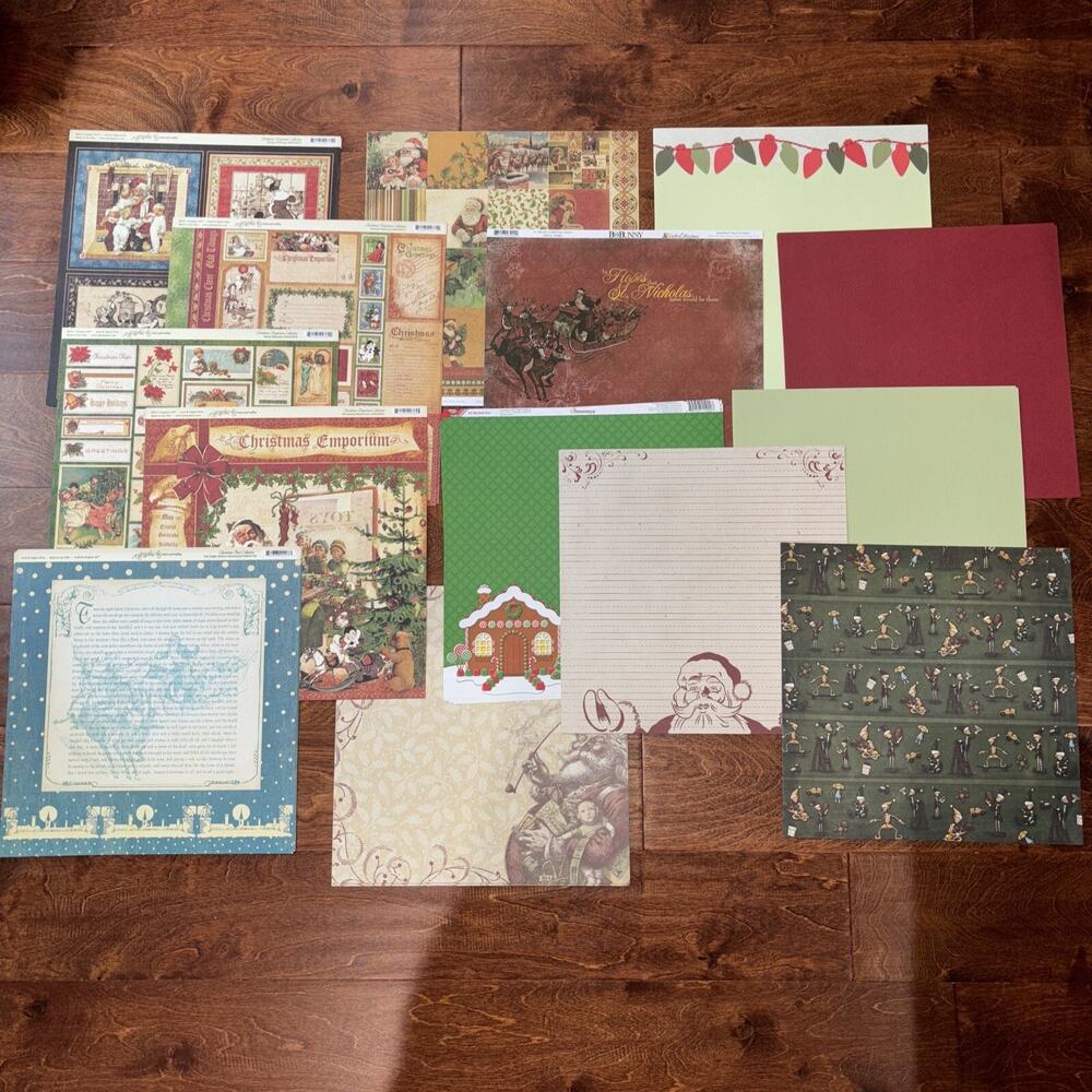 12X12 HOLIDAY/CHRISTMAS/SANTA THEMED Scrapbook Paper Sheets Bundle! **READ**
